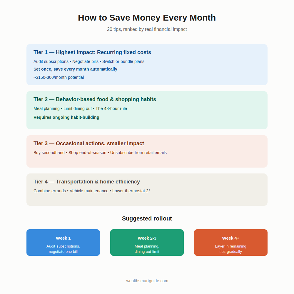 how to save money every month infographic